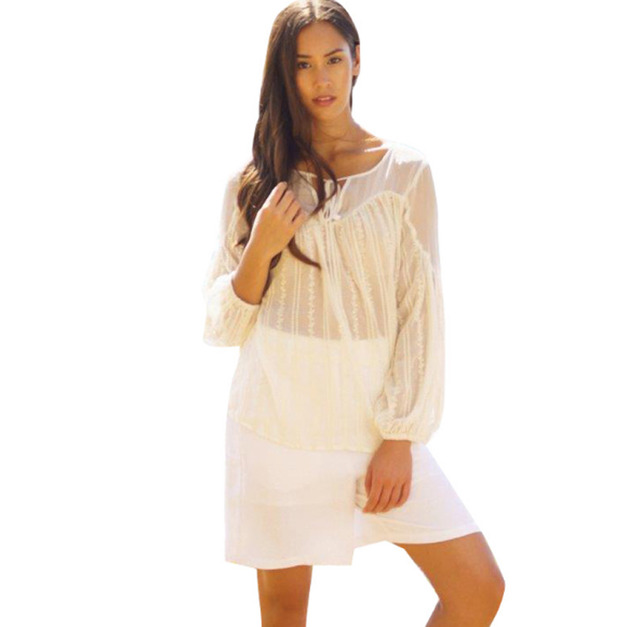 歐美風 微透網紗拼接小性感上衣