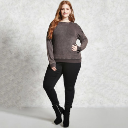 【大尺碼】運動休閒 肩部交叉綁帶時尚不規則破洞衛衣