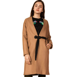 氣質修身 歐美風格繫帶毛呢大衣 (2色)