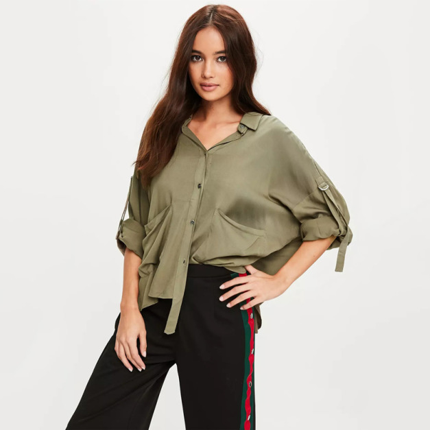 時尚軍綠 休閒簡約單排扣襯衫