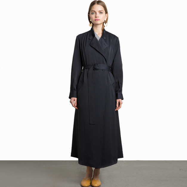 氣質俐落 立體剪裁腰綁帶時尚風衣