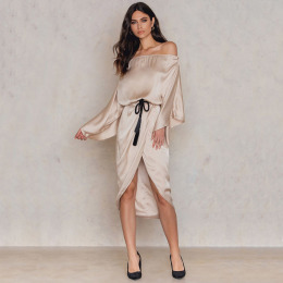 唯美性感 一字領不規則下擺宴會禮服洋裝