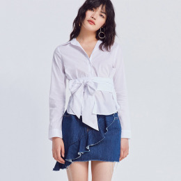 OL穿搭 個性風綁腰蝴蝶結襯衫