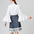 英倫風 素面精緻花邊大喇叭袖OL百搭襯衫_1