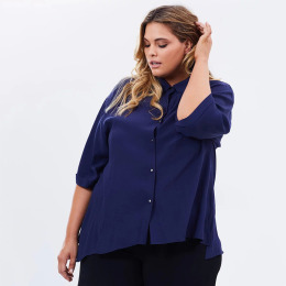 【大尺碼】OL百搭七分袖不對稱下擺小開岔襯衫