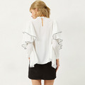 不規則荷葉邊 撞色滾邊鏤空甜美女裝上衣_1