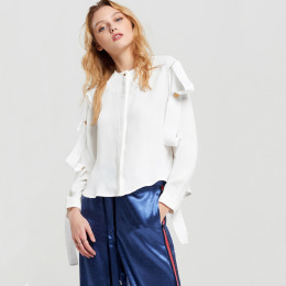 金屬釦緞帶風 俐落感OL襯衫