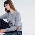 個性字母可愛圖案休閒灰色女毛衣_1