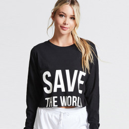 小毛邊 羅紋字母短版運動T恤