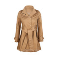 不對稱褶皺 燕尾立領卡其女外套風衣_2