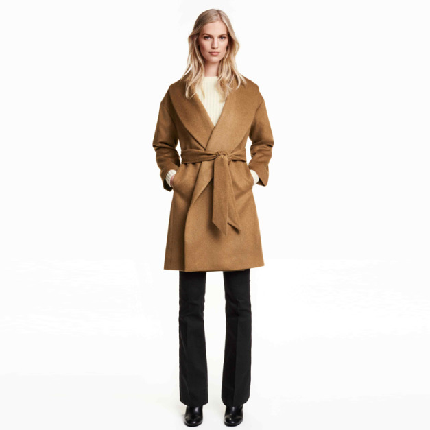 青果領 OL風繫帶收腰風衣外套