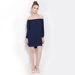 性感抹胸一字領露肩修身連衣裙