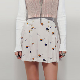 甜美花花印花時尚百搭褶皺A字短裙