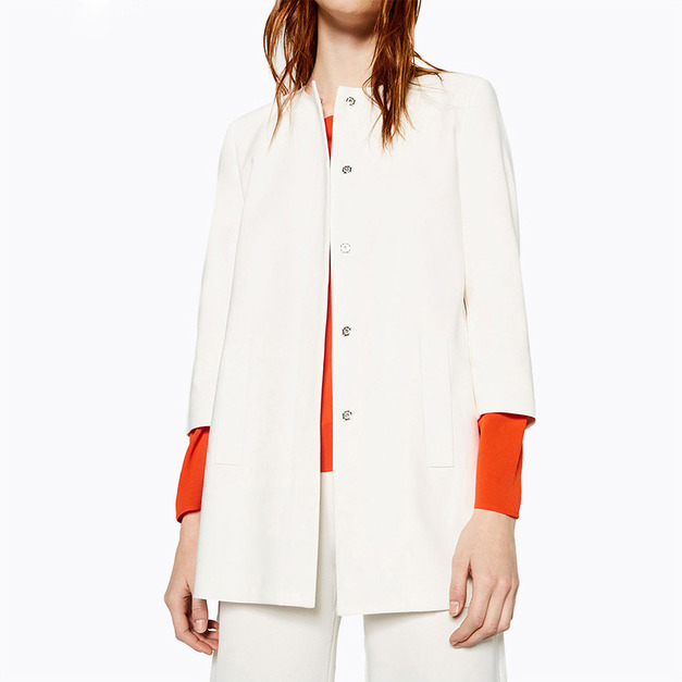 歐美象牙白 休閒單排釦圓領外套