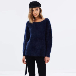 歐美時尚 後背綁帶式中長版毛衣