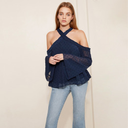 小鈎花 掛脖繫帶休閒雪紡上衣