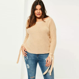 【大尺碼】流行簡約 袖口綁帶歐美風毛衣