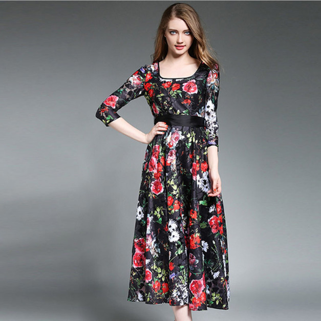 氣質優雅 蕾絲大擺七分袖禮服洋裝