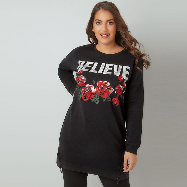 【大尺碼】龐克印花風 側拉鍊長版上衣