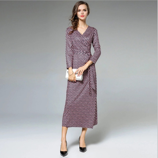 淑女風 修身顯瘦復古V領連身洋裝