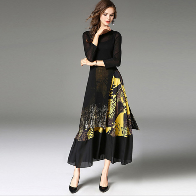 修身性感 針織開叉A字大擺洋裝