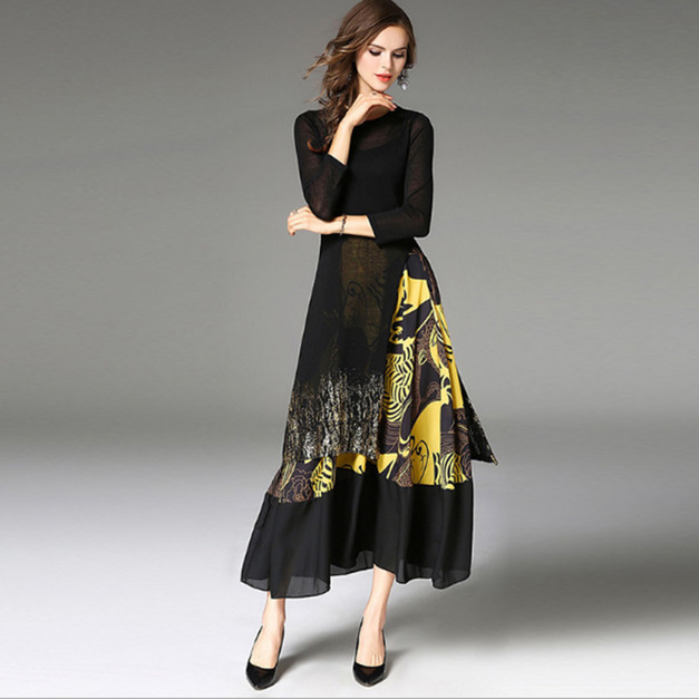 修身性感 針織開叉A字大擺洋裝