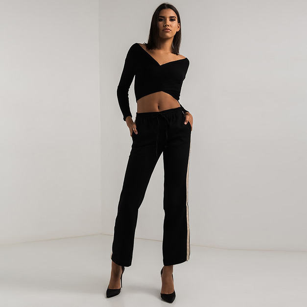 性格休閒 側撞色線條開叉長褲