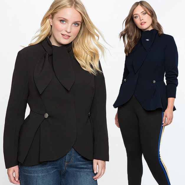 【大尺碼】簡約風 領帶設計西裝式外套 (2色)