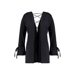 【大尺碼】後背鏤空 編織綁帶摩登外套 (2色)