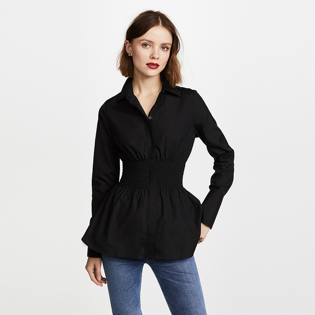 褶皺收腰百搭基本款襯衫