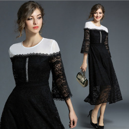 宴會穿搭 七分喇叭袖中長版A字禮服洋裝