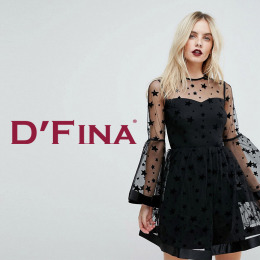 網紗拼接 微透露背喇叭袖星星小洋裝