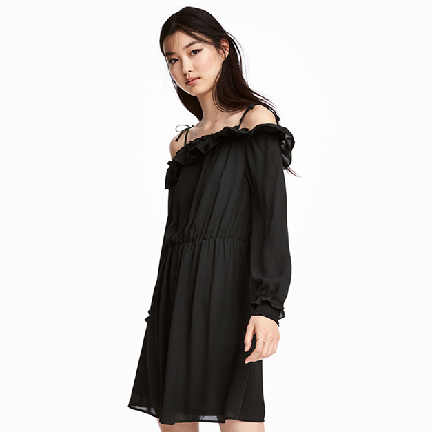 吊帶荷葉邊 伸縮腰圍連身洋裝