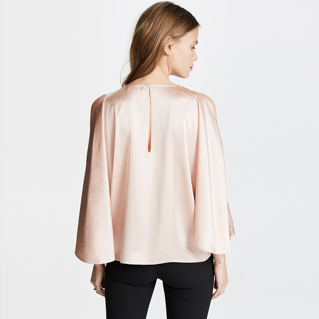 緞面小露肩 喇叭袖OL百搭上衣