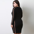【大尺碼】撞色亮絲 條紋修身針織洋裝_1