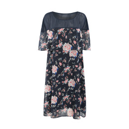 【大尺碼】雪紡拼接 微透垂墜風荷葉邊A字裙禮服