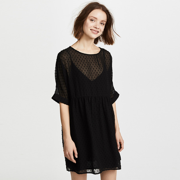 微透卷袖 寬鬆式飄逸罩衫洋裝