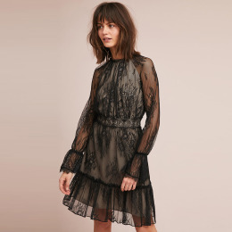 蕾絲花邊 微透感收腰連身洋裝