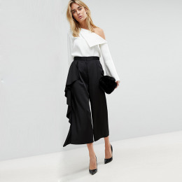 OL飄逸風 高腰百搭七分寬褲