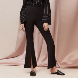 歐美街頭 高腰微喇叭開叉長褲