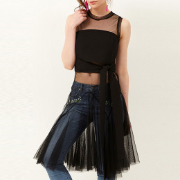 性感網紗 甜美荷葉邊無袖外搭小洋裝