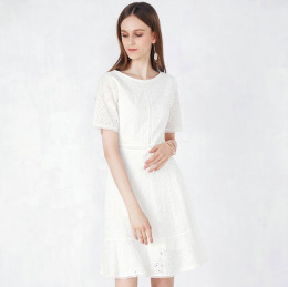 OL氣質風 蕾絲拼接魚尾下擺洋裝小禮服 (2色)