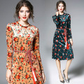 修身繫帶風 時尚花卉印花金絲絨魚尾洋裝
