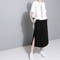 簡約小開叉 垂墜感假兩件雪紡七分裙寬褲 (2色)_2