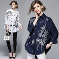 歐美時尚風格 花朵刺繡中長版襯衫