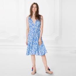 鳳梨清新藍 繫帶V領無袖連身洋裝