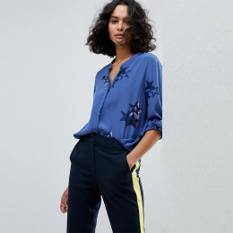 時尚百搭 星空感圓領寬鬆襯衫