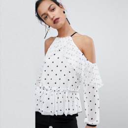 甜美慵懶風 OL氣質露肩掛脖荷葉邊上衣