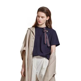 性格街頭 英倫風綁帶寬鬆T恤上衣