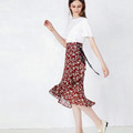 荷葉邊 小碎花魚尾不規則雪紡半身裙 (2色)_1